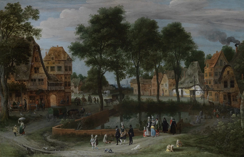 Una piazza del villaggio con visitatori - Staatliche Kunsthalle Karlsruhe